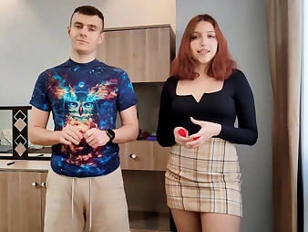 Red-haired European honey takes off down & betrays in a game of strip darts with