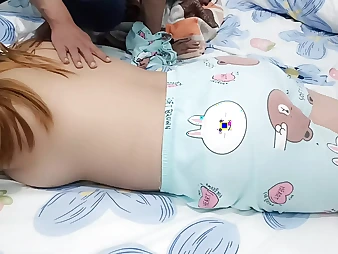 Watch this Chinese Bbw step-step-sister get insane and spray for her brothers'