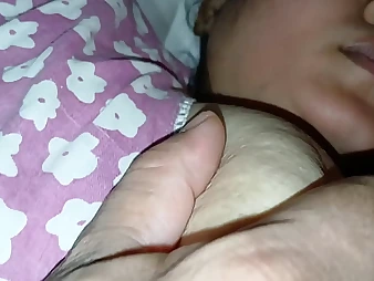 Step-mother with hefty udders together with dark-skinned eyes shares bed with